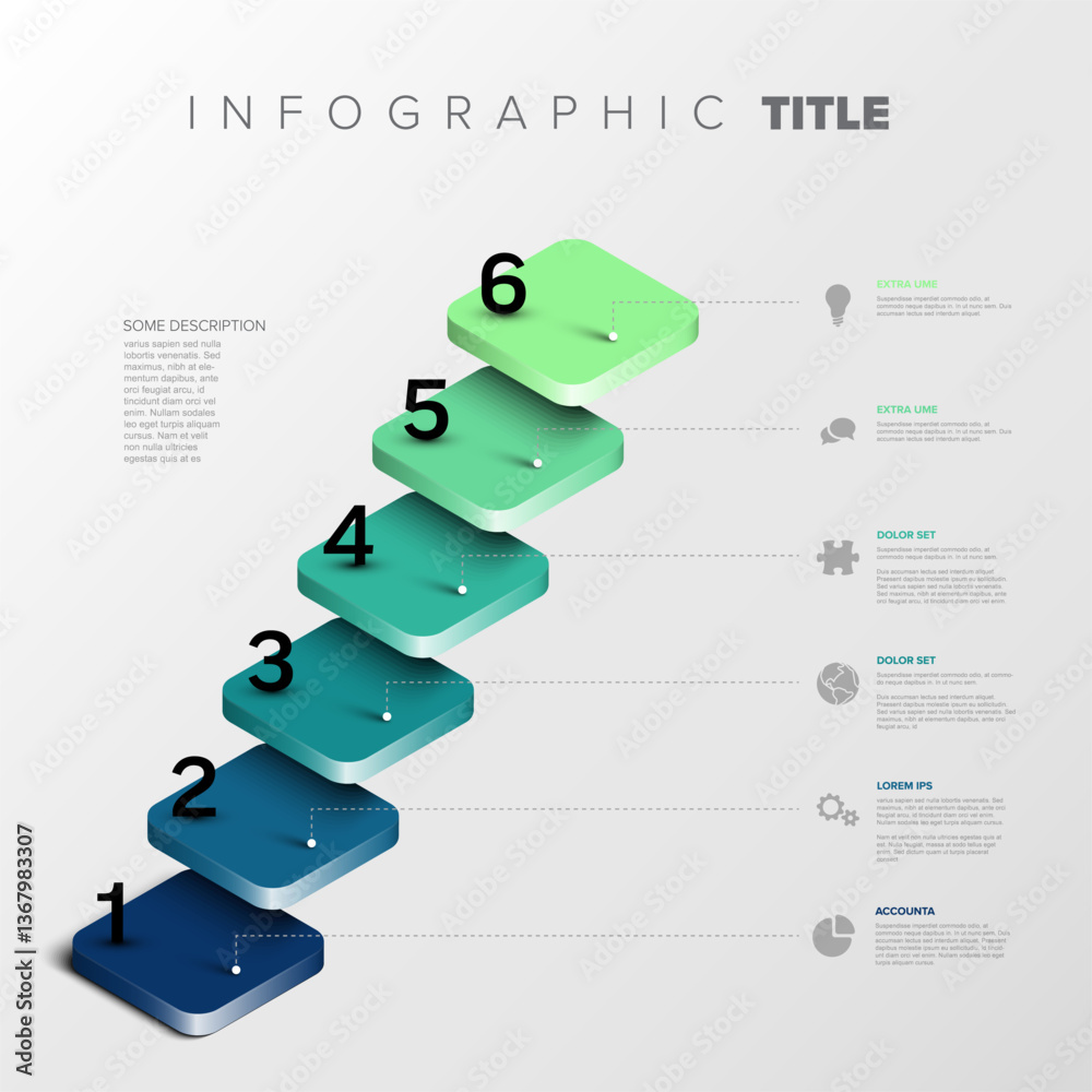 Poster a visually appealing 3d gradient step infographic features six numbered sections, with connected tex
