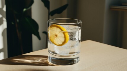 Refreshing Iced Water with Lemon Slice