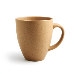 Eco-friendly light beige mug with a speckled texture and curved handle on a white background, providing ample space for text or design elements