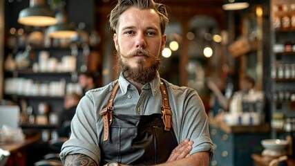 Professional barber showcasing skills and expertise in a modern barbershop interior with a focused client