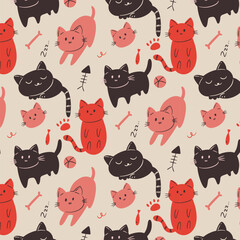 Obraz premium Adorable Kitty Poses Pattern