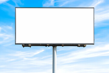 Obraz premium Blank billboard against a bright blue sky with fluffy clouds (1)