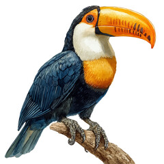 A watercolor of a toucan, isolated on a white background. Toucan vector.

