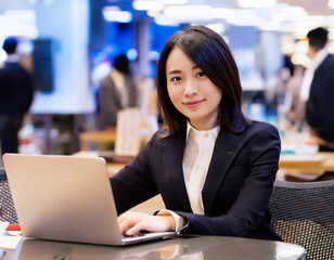 Fototapeta premium ビジネススーツを着てPCを操作する女性