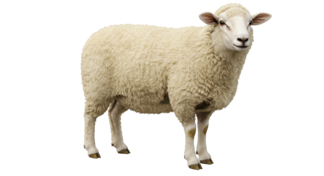 Isolated White Sheep Standing