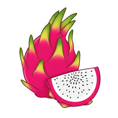 dragon fruit pitaya vector style clipart isolated on transparent background.