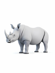 Fototapeta premium Cartoon rhino, grey, standing, isolated on white background