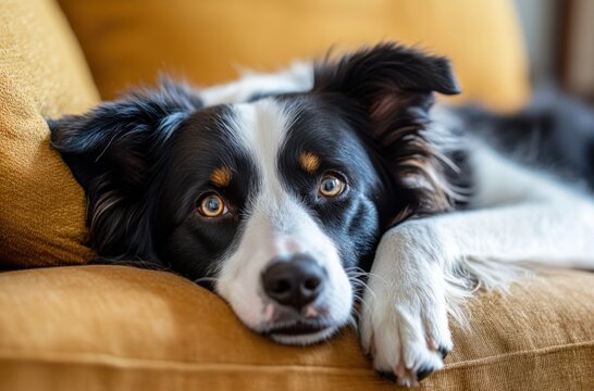 Adorable Border Collie dog resting comfortably on