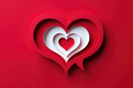 Layered heart design: red and white abstract love symbol on vibrant background