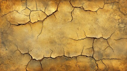 Fototapeta premium Cracked, aged, golden surface texture, showing deep fissures and weathered appearance.