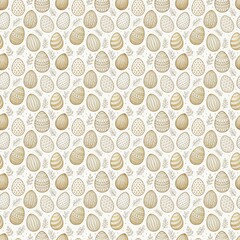 Easter seamless pattern featuring cute bunnies, pastel eggs, and floral elements. Perfect for digital paper, backgrounds, and festive holiday crafts.