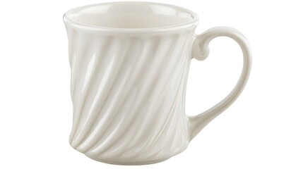 Elegant white ceramic coffee mug with smooth curves and a clean minimal design isolated on a plain white background  This sleek and modern tableware piece is perfect for product photography