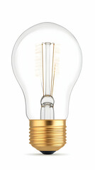 Clear glass LED bulb with gold base, isolated on white