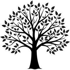Obraz premium Line art vector silhouette of a tree with new spring leaves