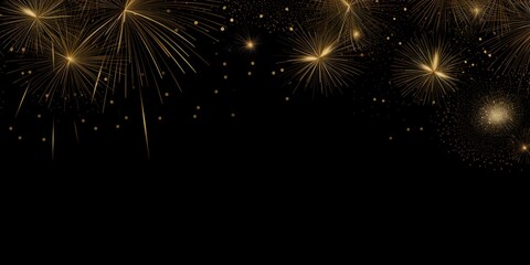 Festive golden fireworks on a black background, a New Year celebration concept banner design 