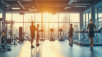 A vibrant and spacious fitness gym with cutting-edge equipment, beautifully blurred to create a dynamic and motivating background.  Ai Generated Images