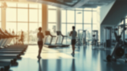 A vibrant and spacious fitness gym with cutting-edge equipment, beautifully blurred to create a dynamic and motivating background.  Ai Generated Images