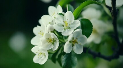 White apple blossoms blooming in spring garden