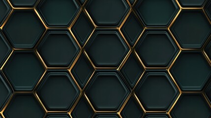 Dark teal and gold hexagonal pattern, modern design.
