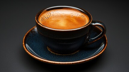 Fototapeta premium Darkly hued espresso coffee cup with rich crema.