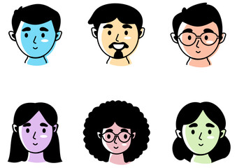 set of avatar cartoon user profile image collection for UI mobile Male and female faces. Men and women portraits flat style colorful and outline style