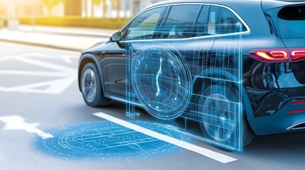 Naklejka premium Futuristic of AI powered smart highways lined with bioengineered trees that actively absorb carbon dioxide emissions and replenish fresh oxygen in real time