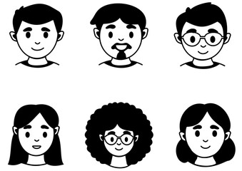 set of avatar cartoon user profile image collection for UI mobile Male and female faces. Men and women portraits outline style black icons