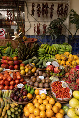 A fruit stall in a food market in Funchal Madeira - Mercado dos Lavradores