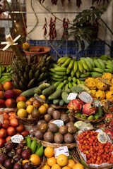 A fruit stall in a food market in Funchal Madeira - Mercado dos Lavradores
