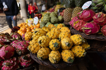 A fruit stall in a food market in Funchal Madeira - Mercado dos Lavradores