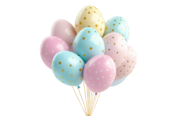 Pastel Easter Balloons: A charming cluster of pastel-colored Easter egg-shaped balloons, adorned with delicate polka dots, evokes a sense of whimsy and festive cheer.