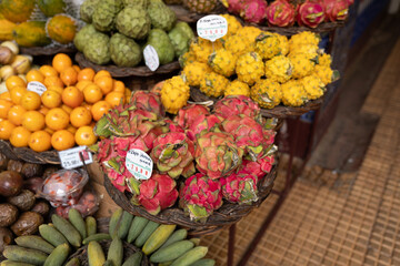 A fruit stall in a food market in Funchal Madeira - Mercado dos Lavradores