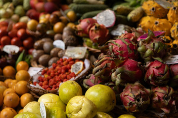 A fruit stall in a food market in Funchal Madeira - Mercado dos Lavradores