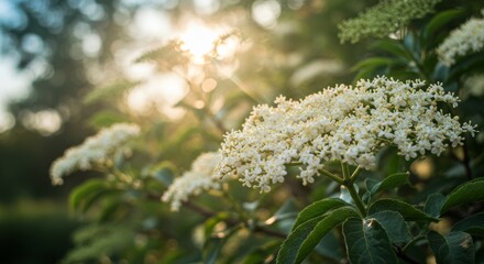 Sun-Kissed Elderflower Blossoms: A Delicate Beauty in the Golden Hour Light