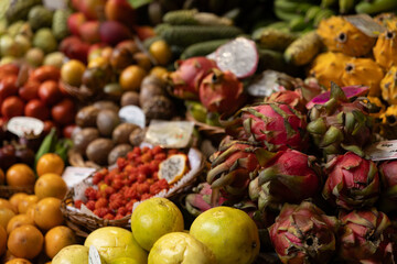 A fruit stall in a food market in Funchal Madeira - Mercado dos Lavradores