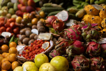 A fruit stall in a food market in Funchal Madeira - Mercado dos Lavradores