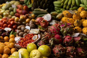 A fruit stall in a food market in Funchal Madeira - Mercado dos Lavradores