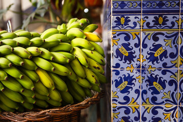 A fruit stall in a food market in Funchal Madeira - Mercado dos Lavradores