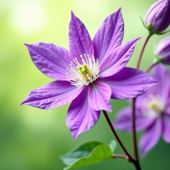 Beautiful purple clematis blossom with delicate petals, elegant, flora, botany