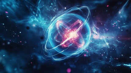 A blue and red sphere with a white dot in the middle. The sphere is surrounded by a blue and red glow