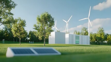 Obraz premium Innovative Offshore Wind and Solar Hybrid Power Plant Harnessing Renewable Energy Through Smart Grid Technology for a Sustainable and Eco Friendly Future
