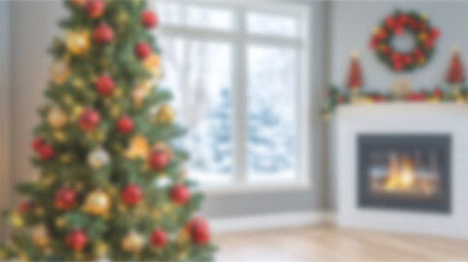 Blurred view of stylish Christmas room interior. Ai Generated Images