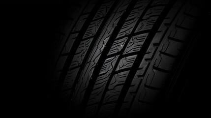 A close-up view of a new tire texture set against a dark background.