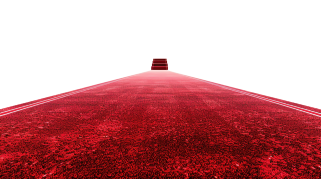 Red carpet leading to a podium on transparent background
