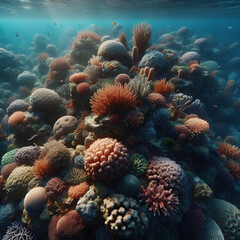 Obraz premium Colorful coral reef thriving in clear ocean water