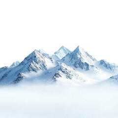 Fototapeta premium A stunning view of majestic snow-capped mountains rising above a blanket of mist, showcasing the beauty of nature in an isolated scene.