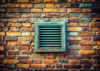 Rustic Brick Wall with Square Ventilation Grille - Architectural Detail Stock Photo