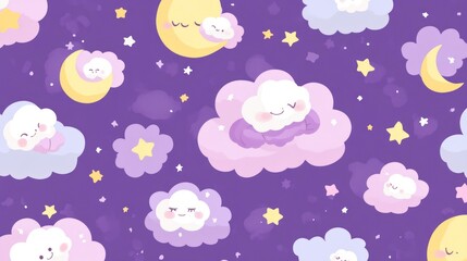 Cute clouds sleeping on night sky pattern