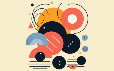 Obraz premium Geometric Harmony: A dynamic composition of colorful geometric shapes and flowing lines, creating a visually captivating abstract design that invites exploration and contemplation.