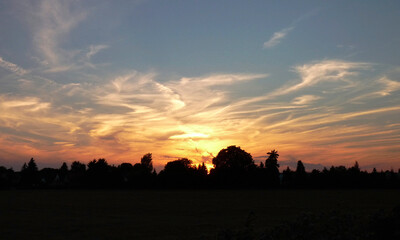 Zirrus Wolken im Sonnenuntergang.